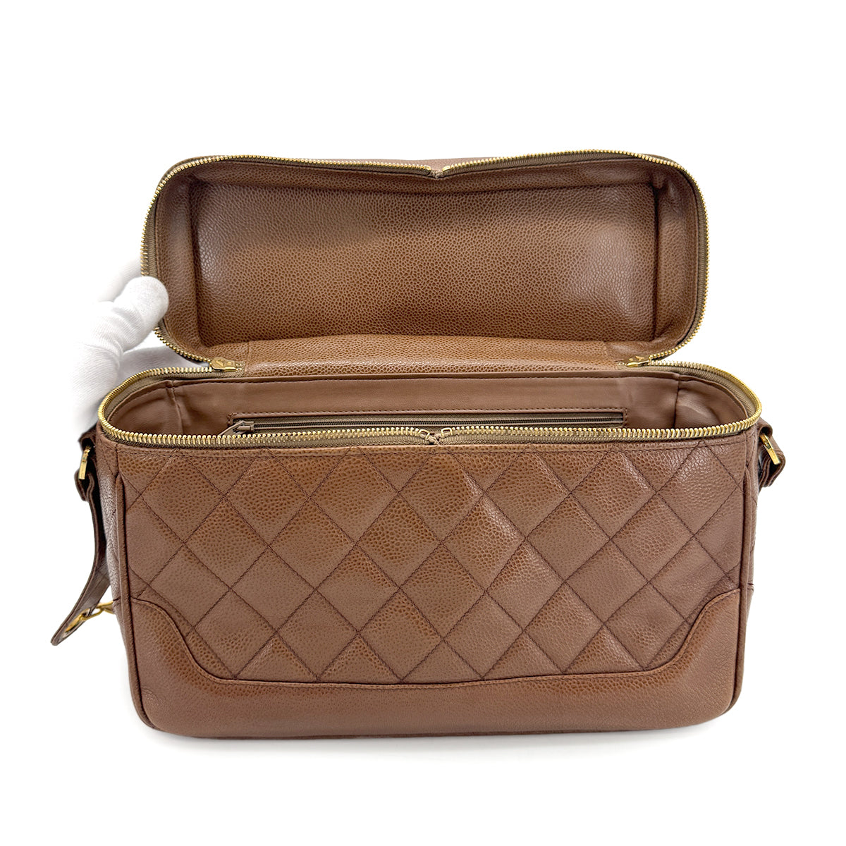 CHANEL VINTAGE MATELASSE CHAIN SHOULDER BAG BROWN CAVIAR SKIN 90267433