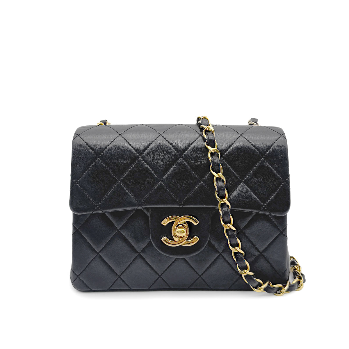 CHANEL VINTAGE MINI SQUARE 17 CHAIN SHOULDER BAG BLACK LAMB SKIN 90267434