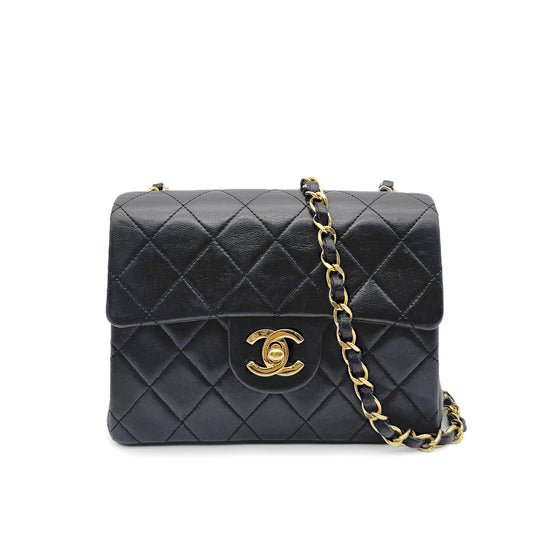 CHANEL VINTAGE MINI SQUARE 17 CHAIN SHOULDER BAG BLACK LAMB SKIN 90267434