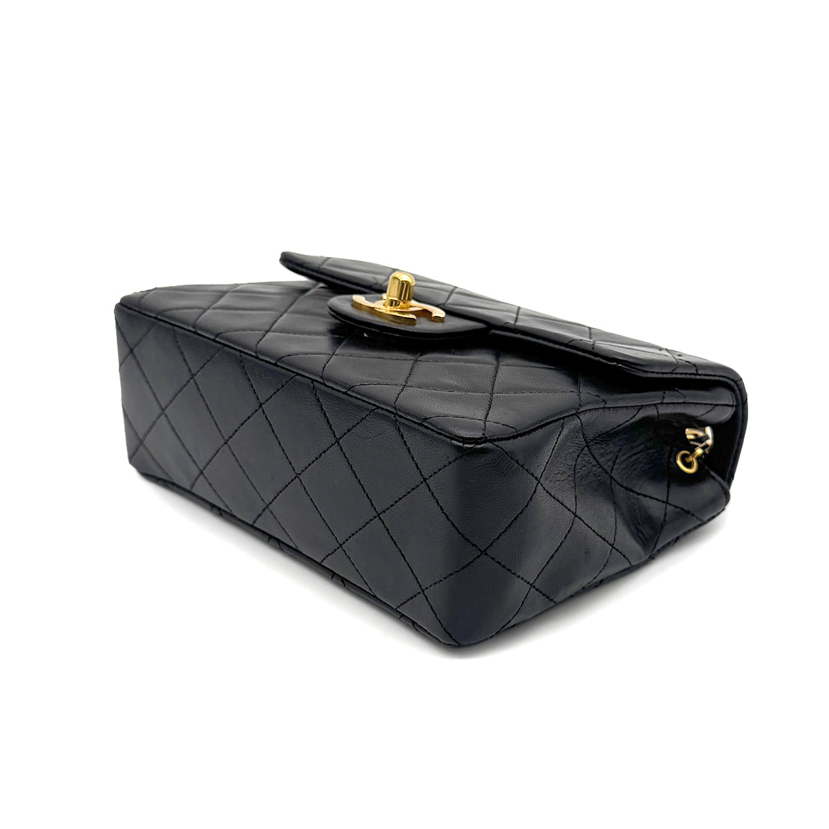 CHANEL VINTAGE MINI SQUARE 17 CHAIN SHOULDER BAG BLACK LAMB SKIN 90267434