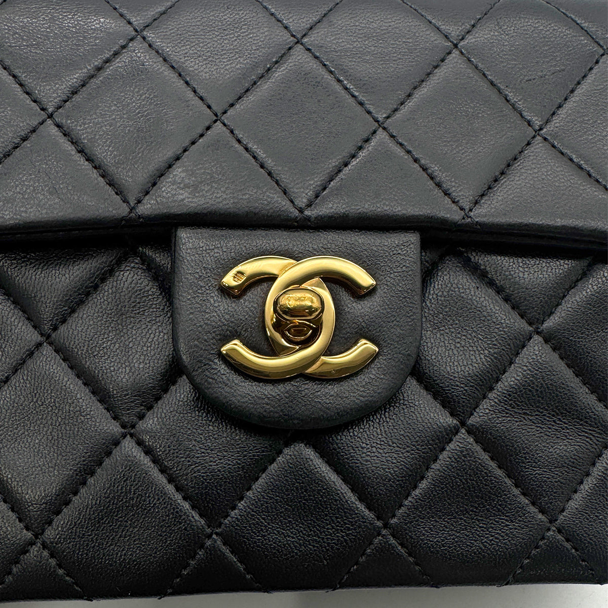 CHANEL VINTAGE MINI SQUARE 17 CHAIN SHOULDER BAG BLACK LAMB SKIN 90267434
