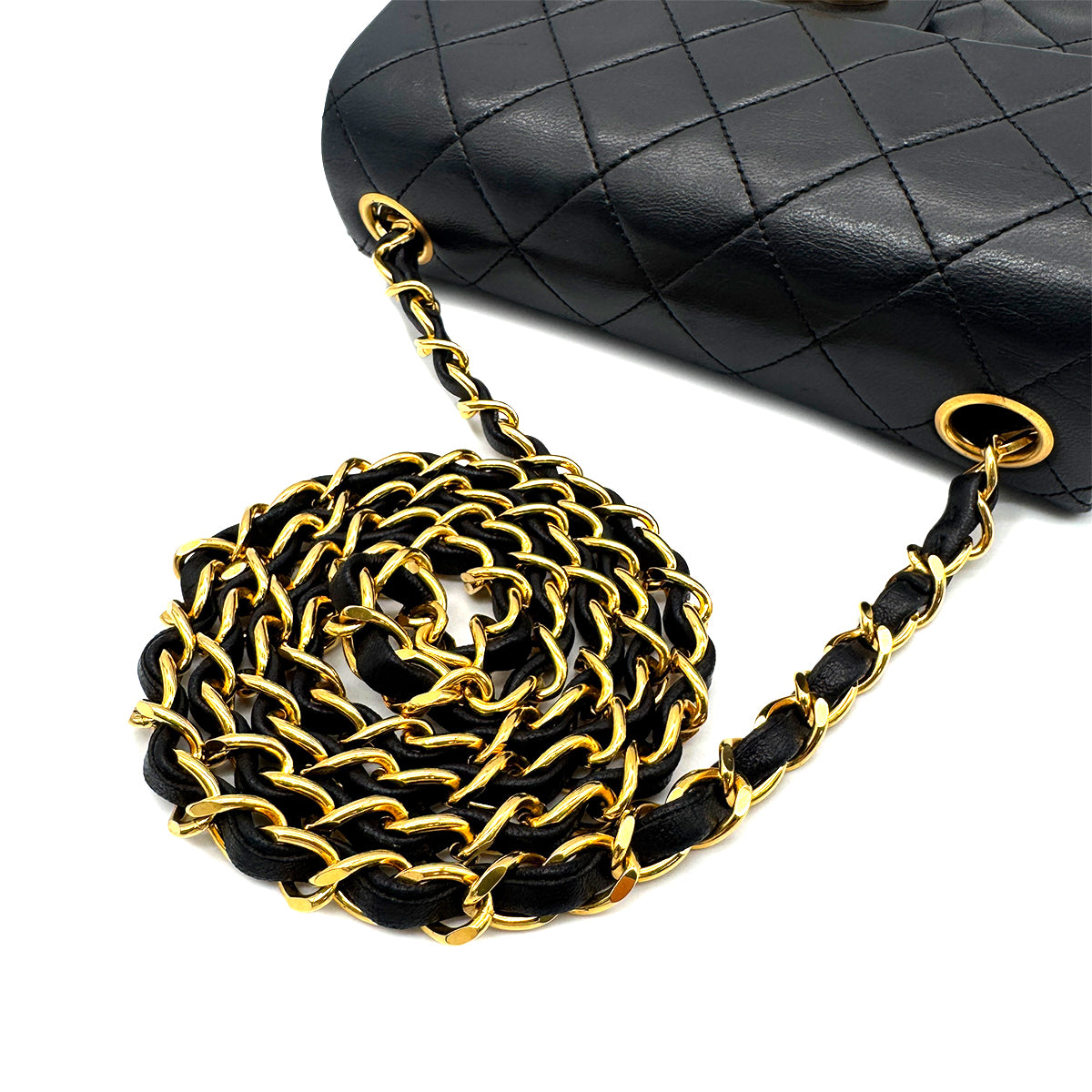 CHANEL VINTAGE MINI SQUARE 17 CHAIN SHOULDER BAG BLACK LAMB SKIN 90267434