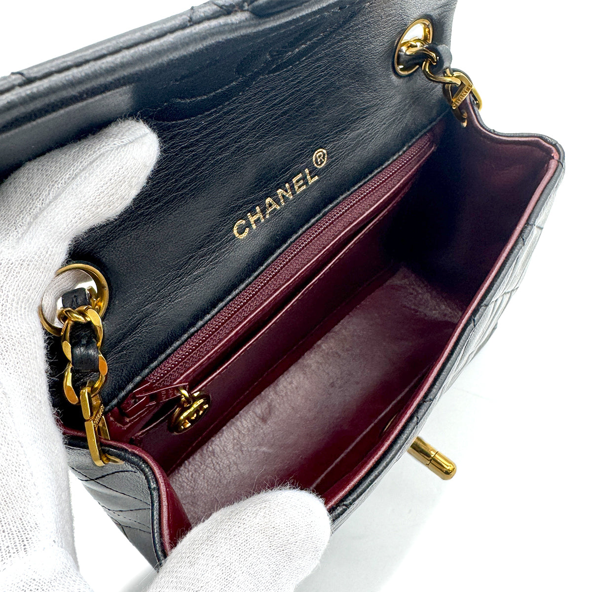 CHANEL VINTAGE MINI SQUARE 17 CHAIN SHOULDER BAG BLACK LAMB SKIN 90267434