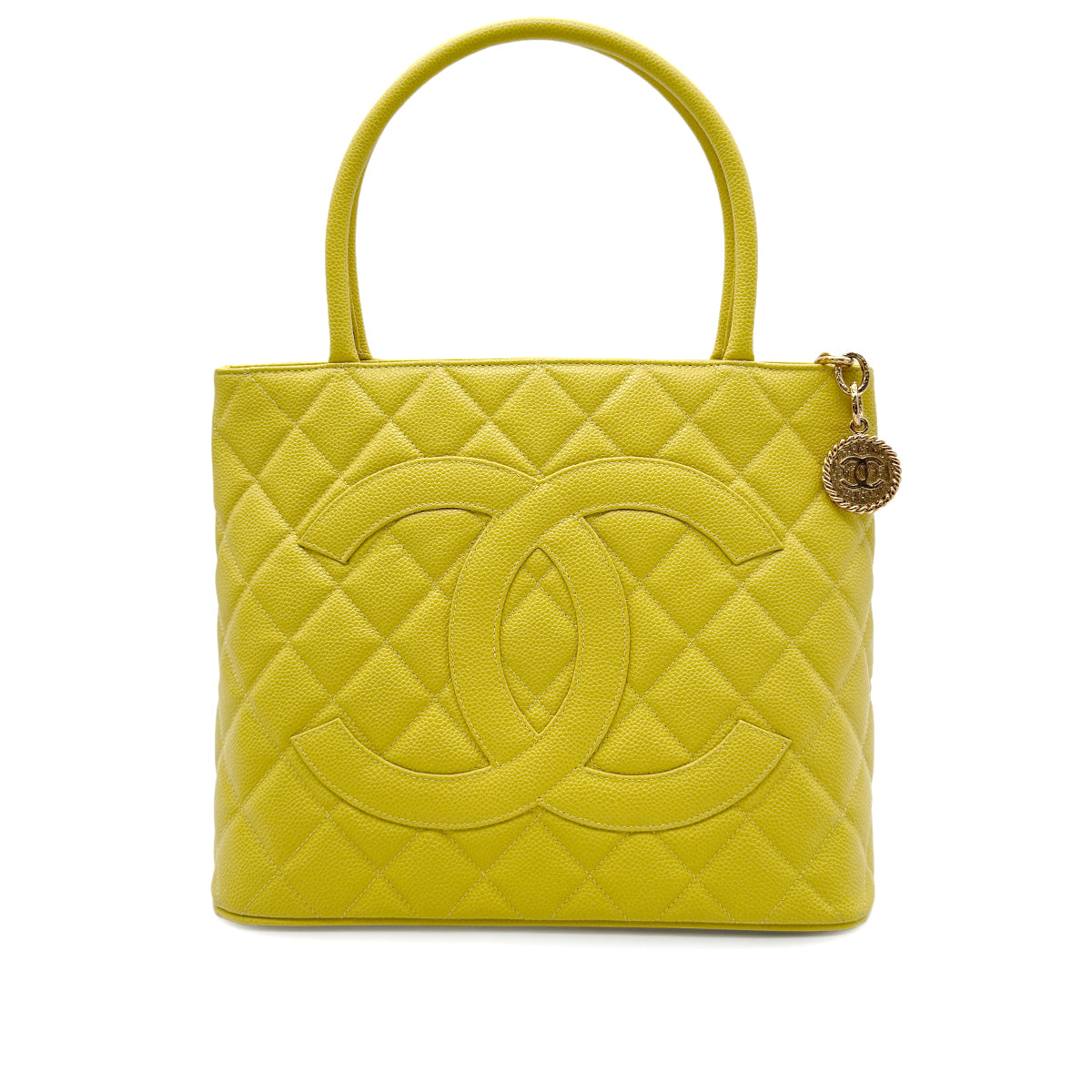 CHANEL VINTAGE MEDALLION TOTE BAG YELLOW CAVIAR SKIN 90267436