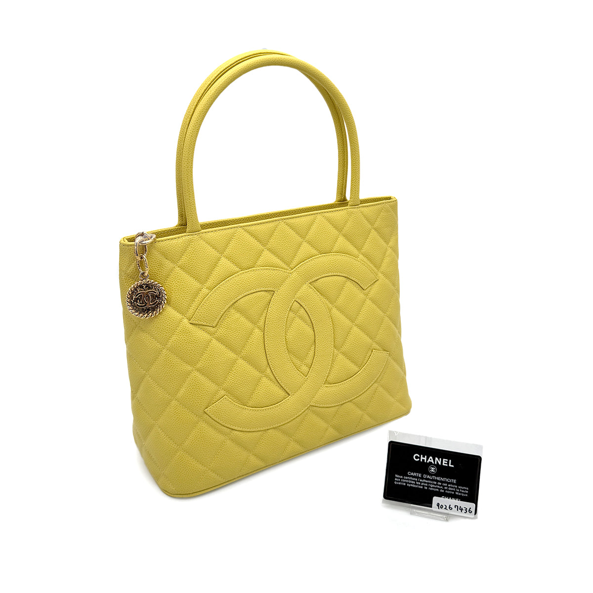 CHANEL VINTAGE MEDALLION TOTE BAG YELLOW CAVIAR SKIN 90267436