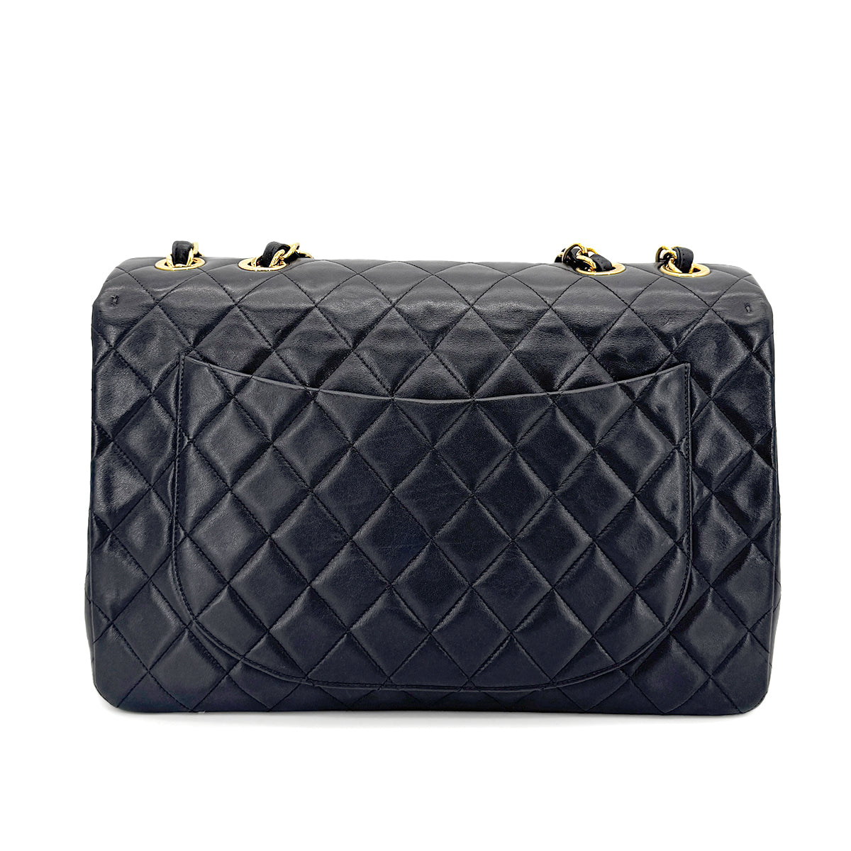 CHANEL VINTAGE MAXI MATELASSE 34 CHAIN SHOULDER BAG BLACK LAMB SKIN 90267437