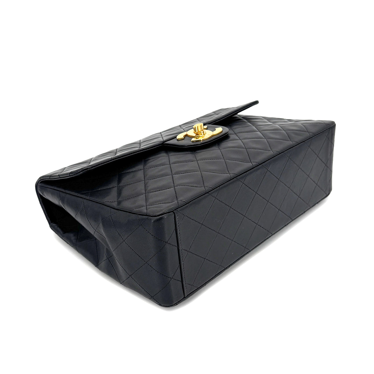 CHANEL VINTAGE MAXI MATELASSE 34 CHAIN SHOULDER BAG BLACK LAMB SKIN 90267437