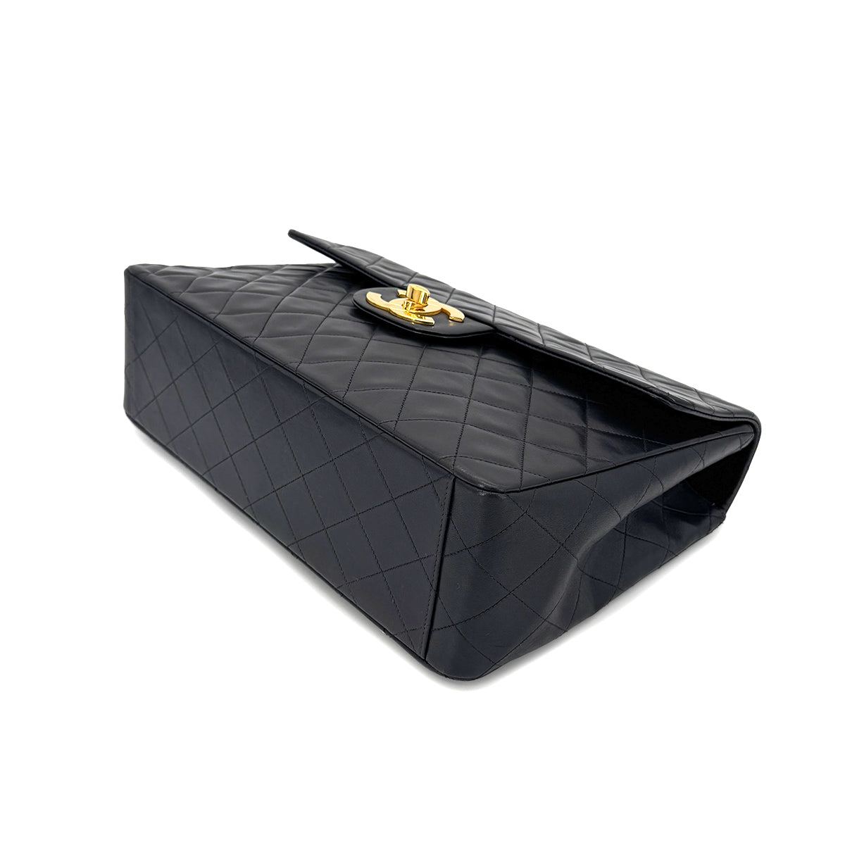 CHANEL VINTAGE MAXI MATELASSE 34 CHAIN SHOULDER BAG BLACK LAMB SKIN 90267437