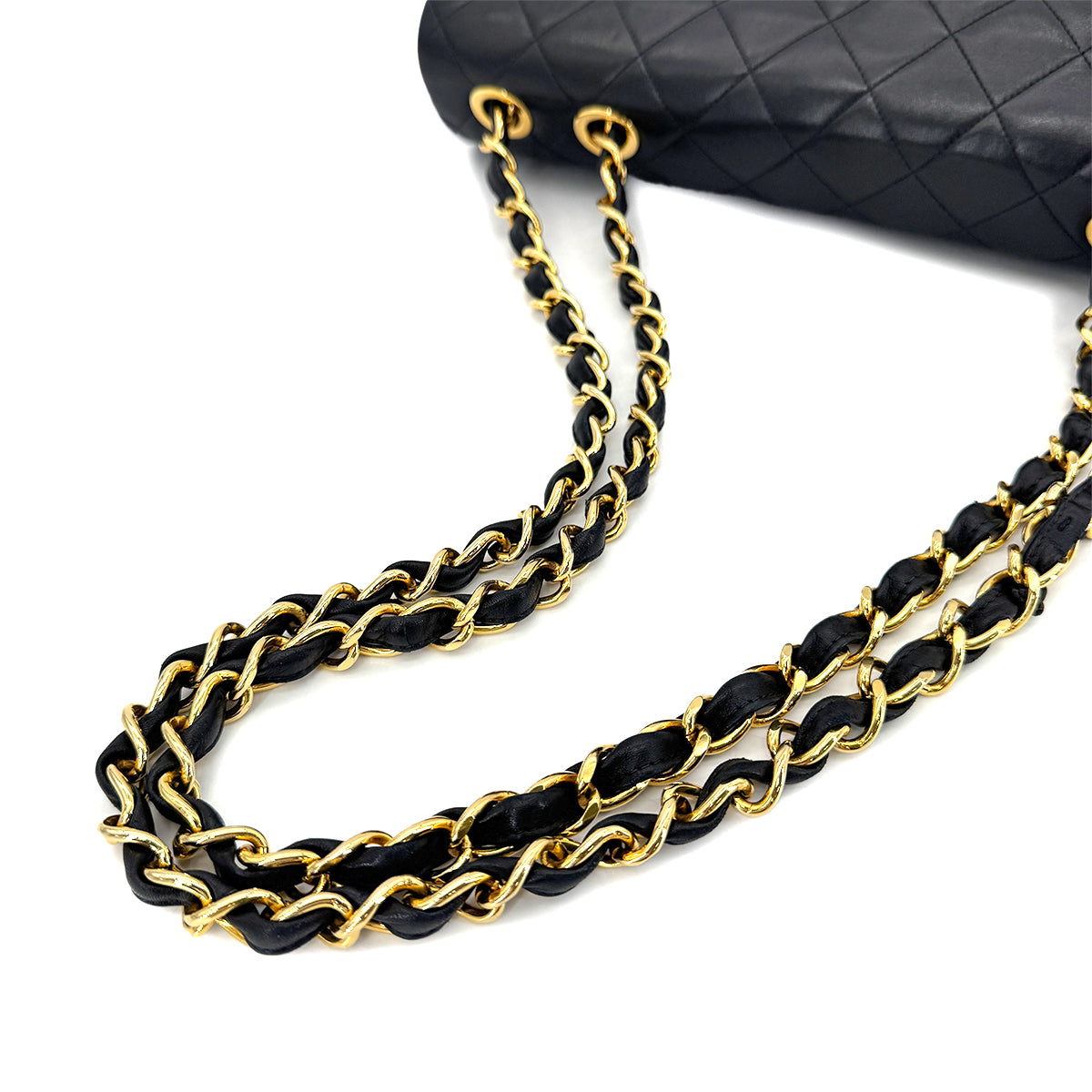 CHANEL VINTAGE MAXI MATELASSE 34 CHAIN SHOULDER BAG BLACK LAMB SKIN 90267437