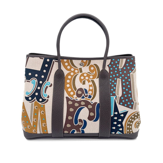 HERMES GARDEN PARTY 36 PM HERMES ELECTRIC CARAMEL ECRU BEIGE EBENE TOILE H PLUME NEGONDA W 90267438