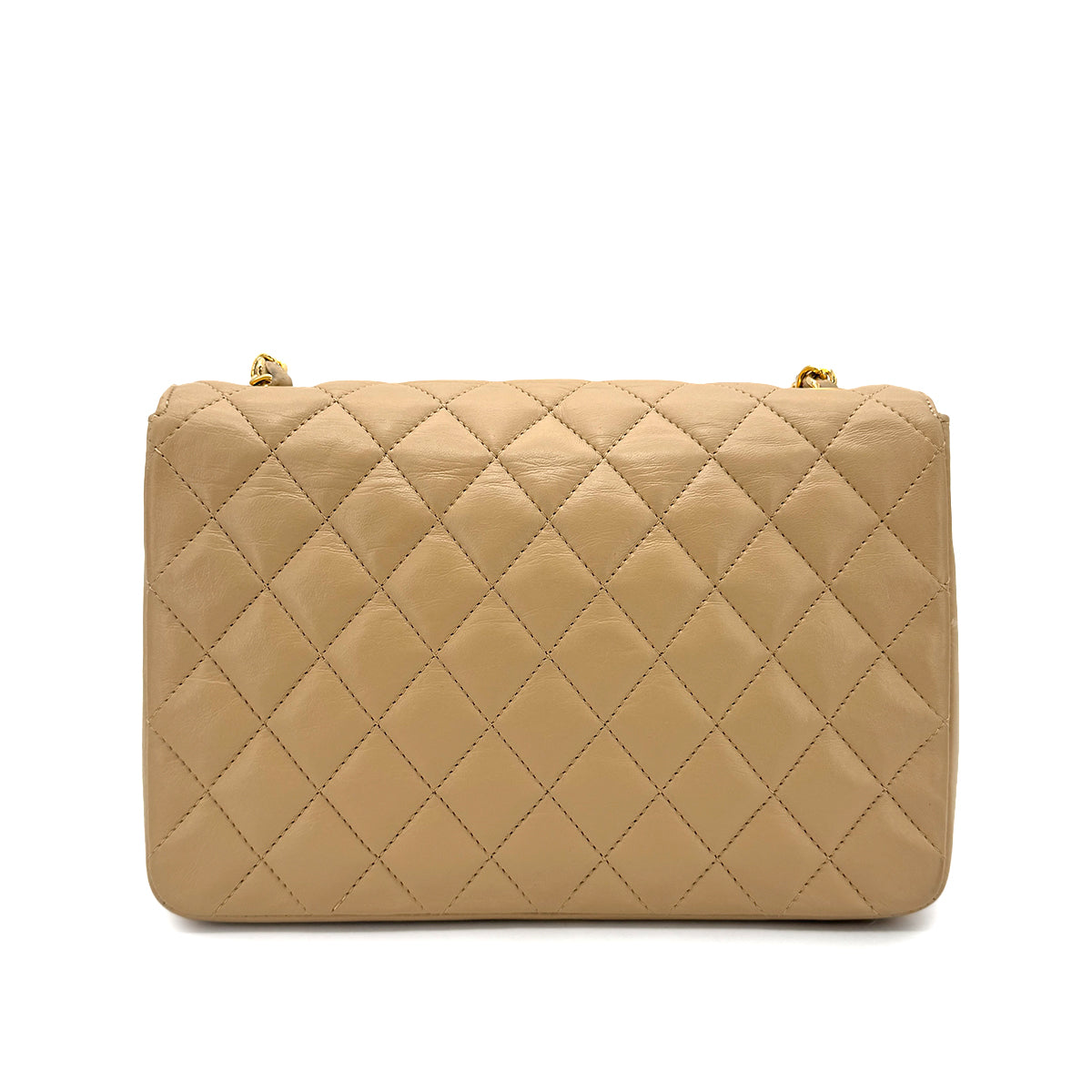 CHANEL VINTAGE HALF MOON CHAIN SHOULDER BAG BEIGE LAMB SKIN 90267440