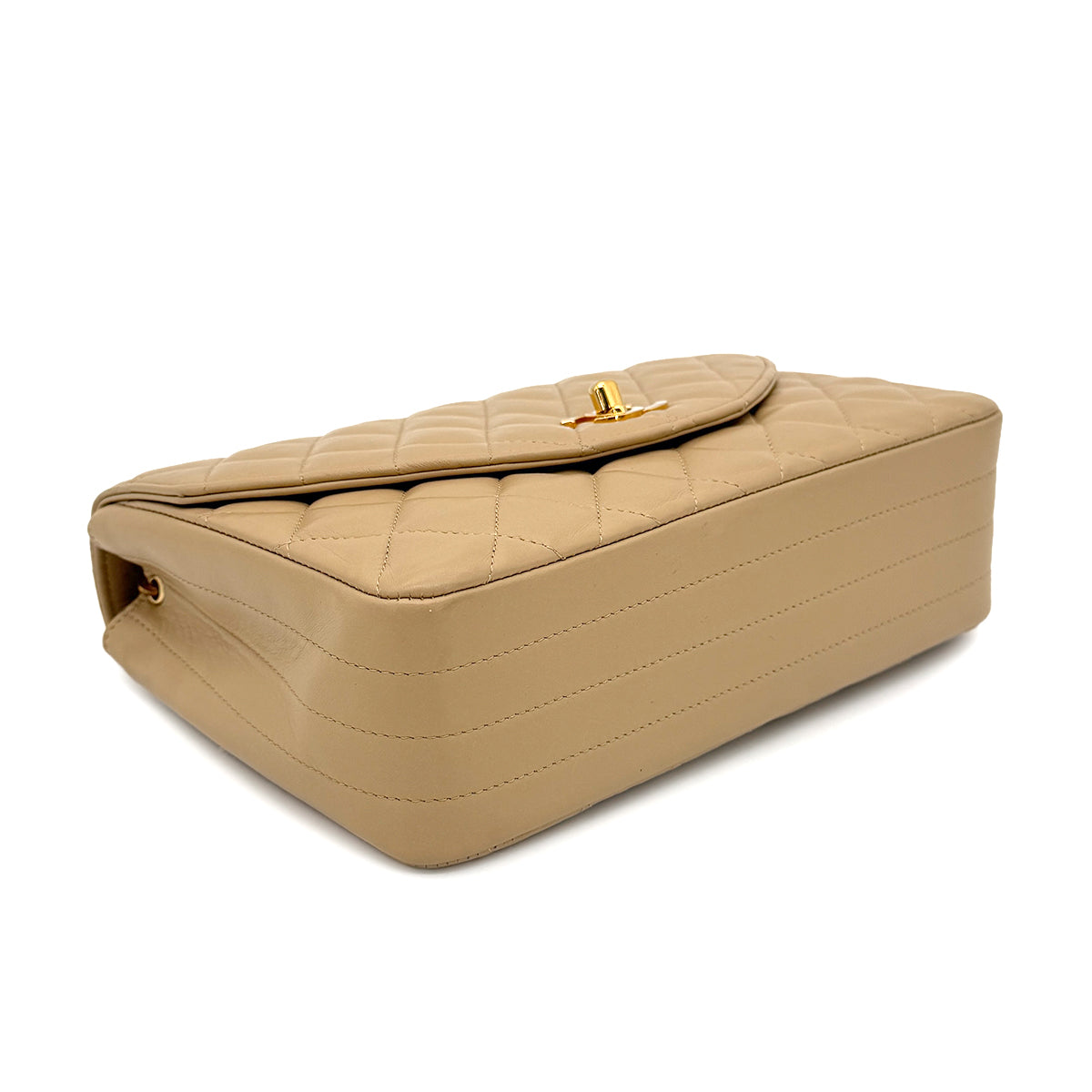 CHANEL VINTAGE HALF MOON CHAIN SHOULDER BAG BEIGE LAMB SKIN 90267440