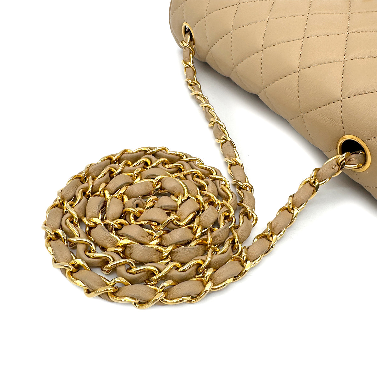 CHANEL VINTAGE HALF MOON CHAIN SHOULDER BAG BEIGE LAMB SKIN 90267440