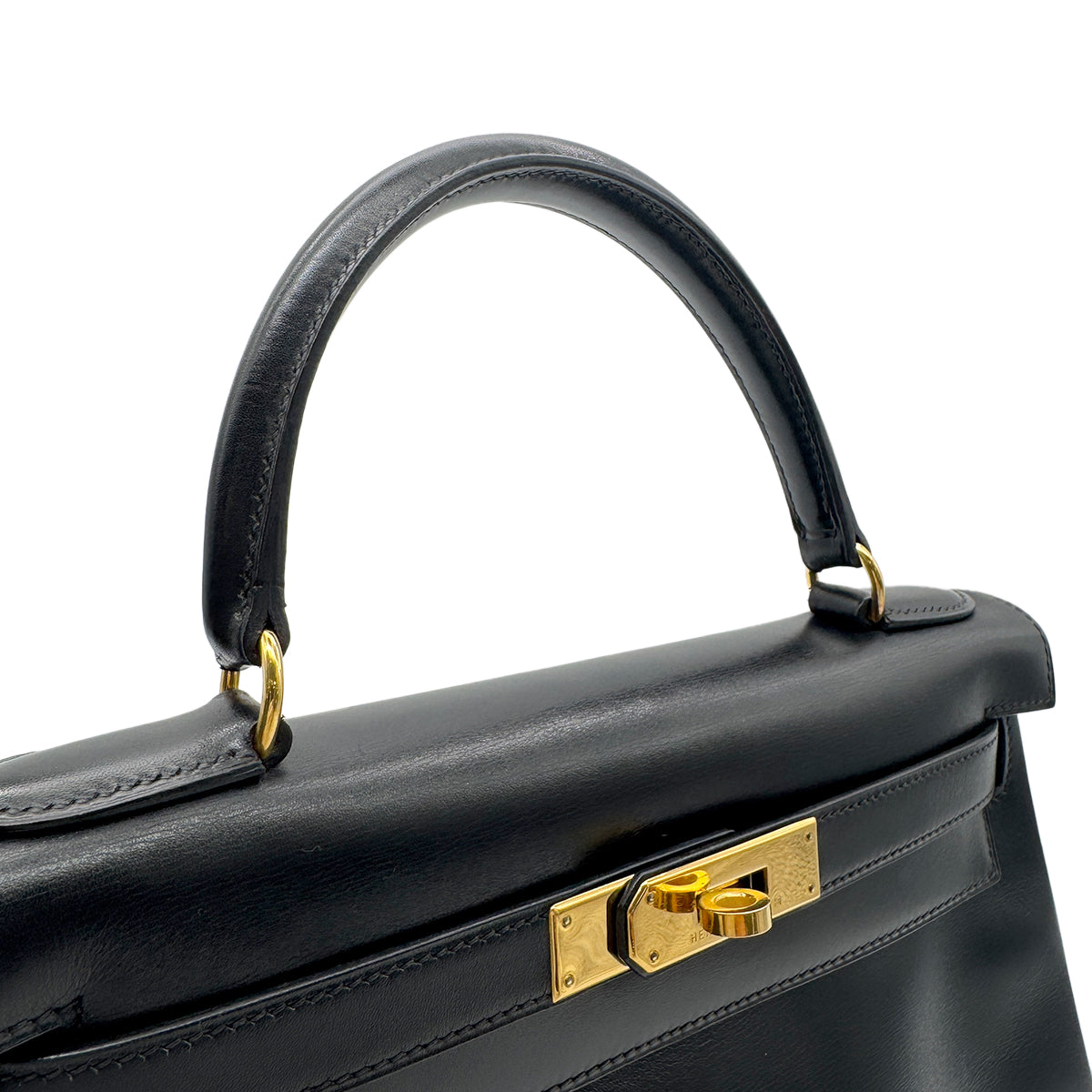HERMES KELLY 28 RETOURNE BLACK BOX CALF HAND BAG 〇Z GHW 90267442