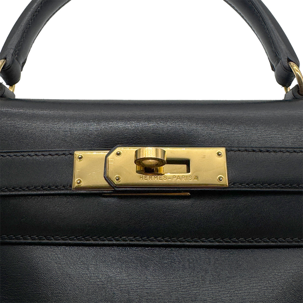 HERMES KELLY 28 RETOURNE BLACK BOX CALF HAND BAG 〇Z GHW 90267442