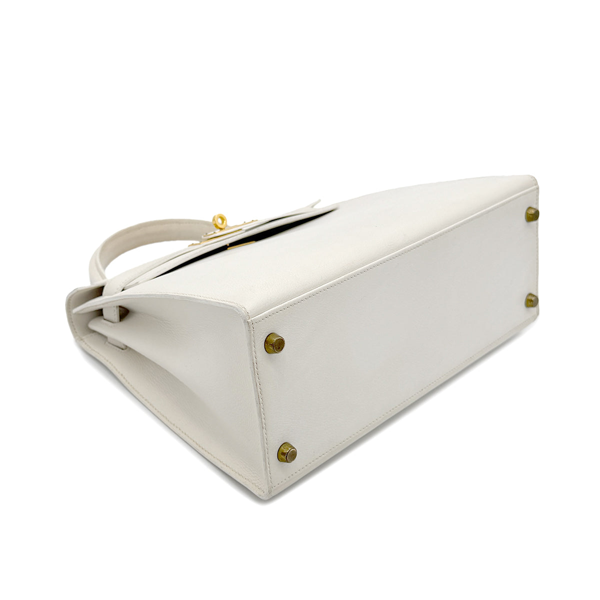 HERMES KELLY 28 SELLIER WHITE VEAU GRAINE HAND SHOULDER BAG 〇V GHW 90267443