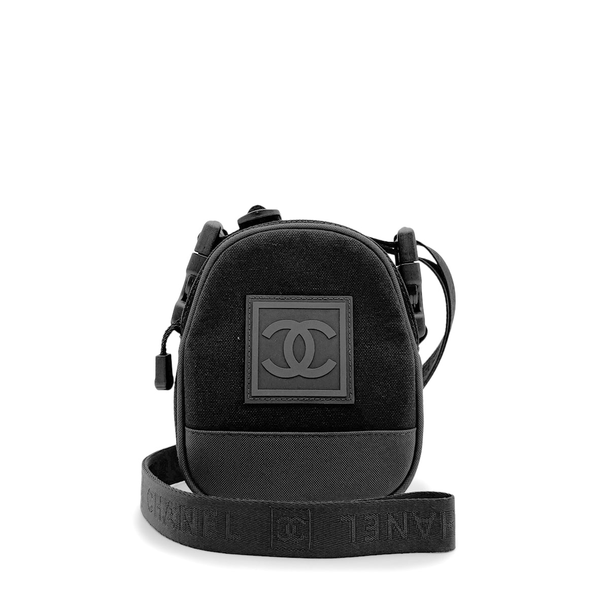 CHANEL VINTAGE SPORTSLINE NYLON SHOULDER BAG BLACK 90267444