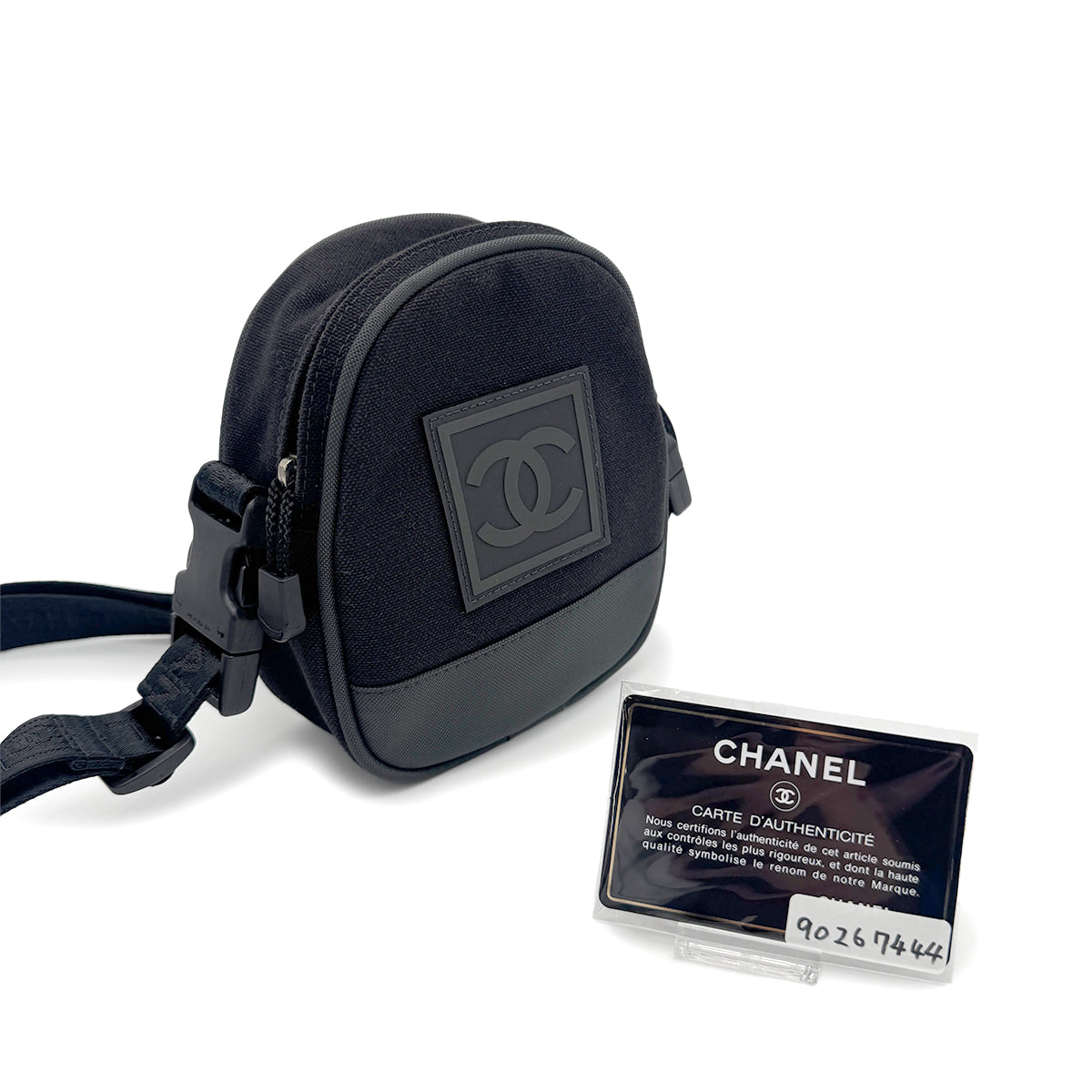CHANEL VINTAGE SPORTSLINE NYLON SHOULDER BAG BLACK 90267444