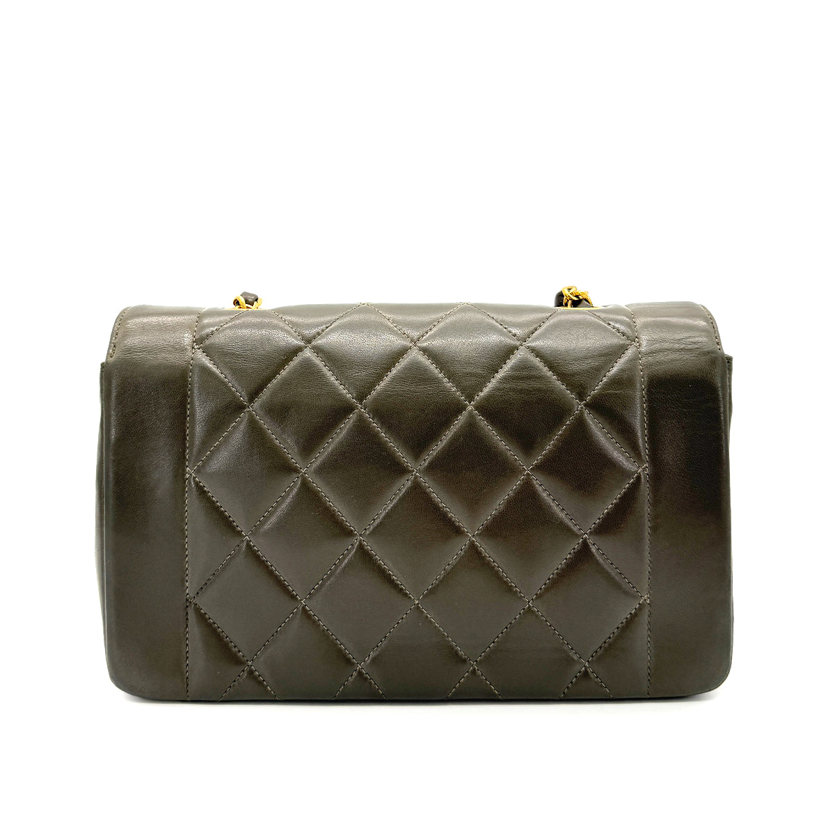 CHANEL VINTAGE DIANA SMALL CHAIN SHOULDER BAG KAHKI LAMB SKIN 90267445