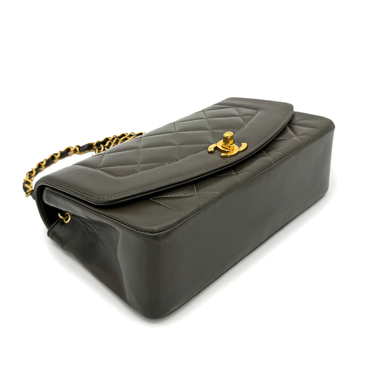 CHANEL VINTAGE DIANA SMALL CHAIN SHOULDER BAG KAHKI LAMB SKIN 90267445