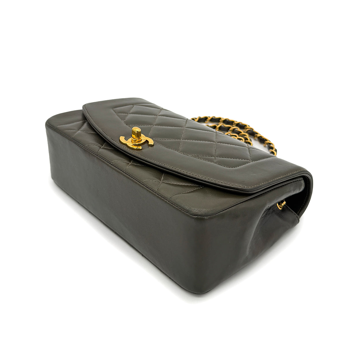 CHANEL VINTAGE DIANA SMALL CHAIN SHOULDER BAG KAHKI LAMB SKIN 90267445