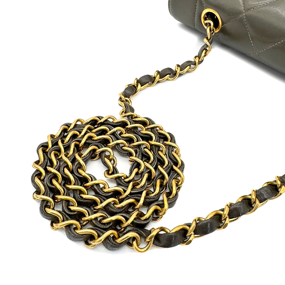 CHANEL VINTAGE DIANA SMALL CHAIN SHOULDER BAG KAHKI LAMB SKIN 90267445