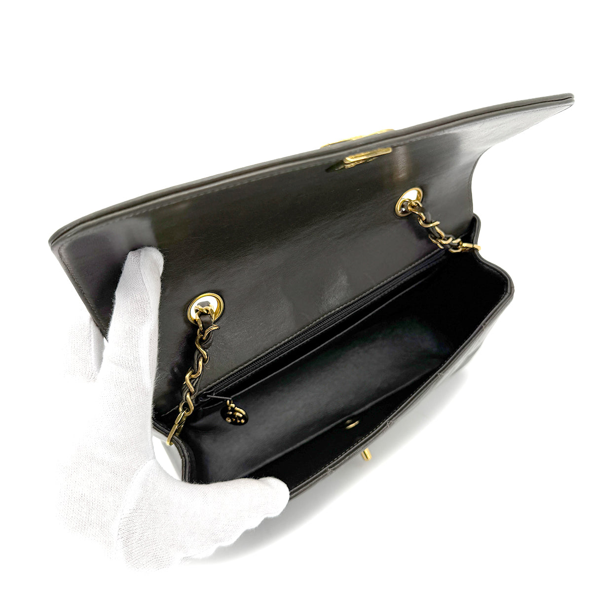 CHANEL VINTAGE DIANA SMALL CHAIN SHOULDER BAG KAHKI LAMB SKIN 90267445