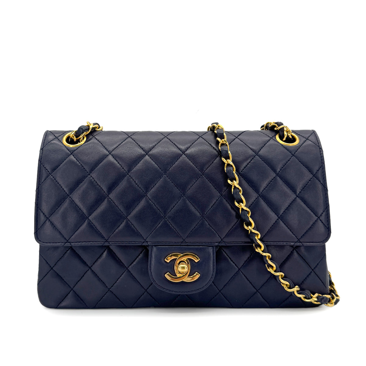 CHANEL VINTAGE MATELASSE CHAIN SHOULDER BAG NAVY LAMB SKIN 90267448