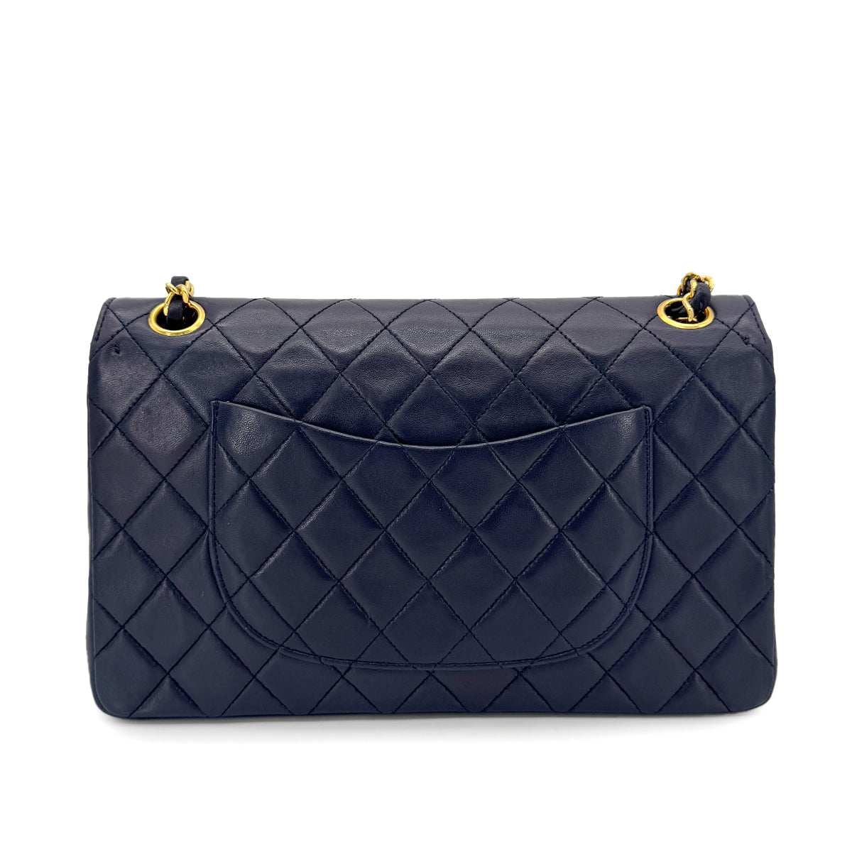 CHANEL VINTAGE MATELASSE CHAIN SHOULDER BAG NAVY LAMB SKIN 90267448