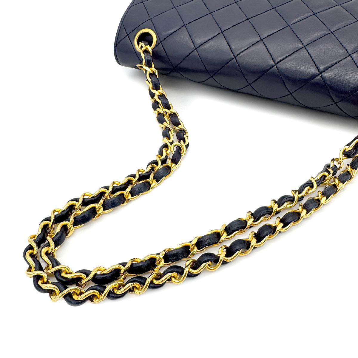 CHANEL VINTAGE MATELASSE CHAIN SHOULDER BAG NAVY LAMB SKIN 90267448