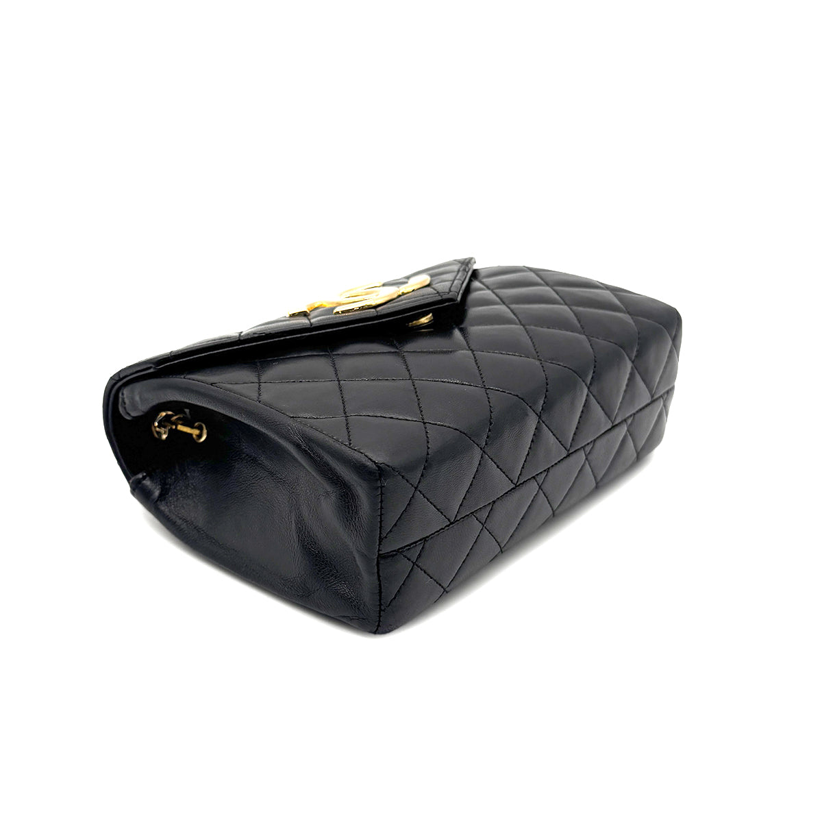 CHANEL VINTAGE MATELASSE BIG COCO CHAIN SHOULDER BAG BLACK LAMB SKIN 90267449