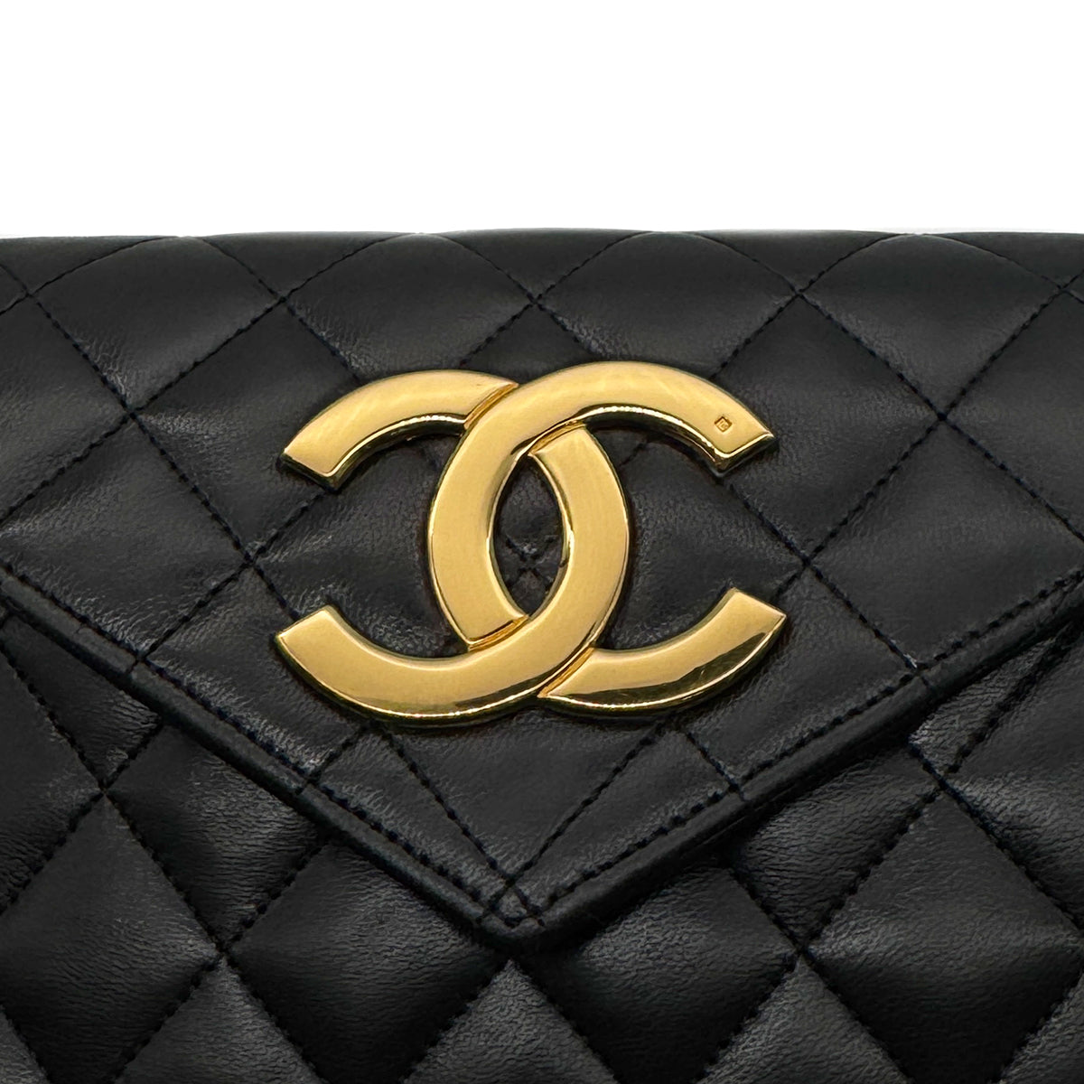 CHANEL VINTAGE MATELASSE BIG COCO CHAIN SHOULDER BAG BLACK LAMB SKIN 90267449