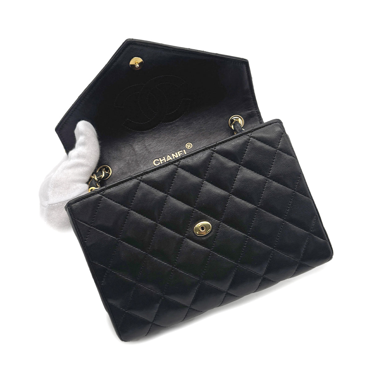 CHANEL VINTAGE MATELASSE BIG COCO CHAIN SHOULDER BAG BLACK LAMB SKIN 90267449