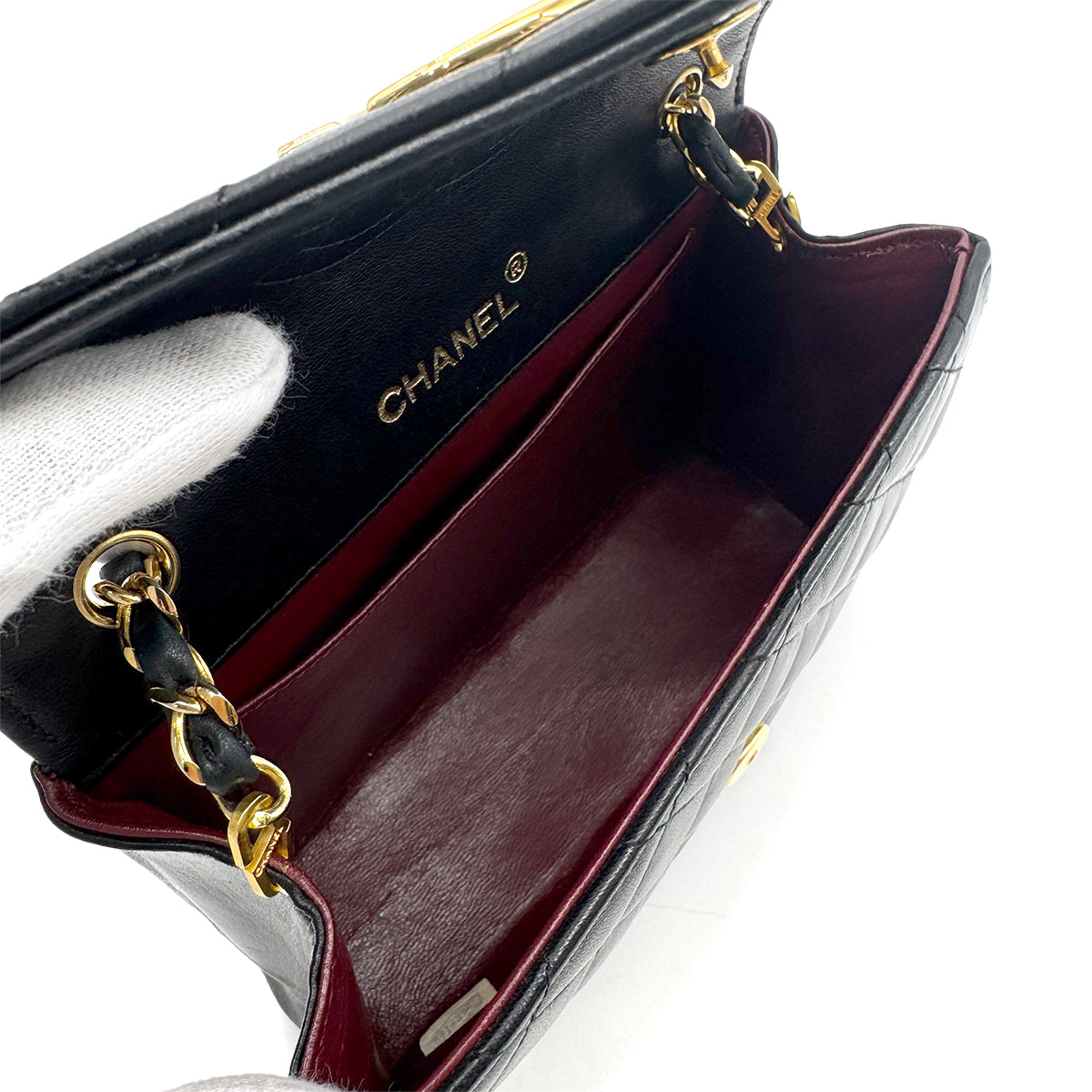 CHANEL VINTAGE MATELASSE BIG COCO CHAIN SHOULDER BAG BLACK LAMB SKIN 90267449