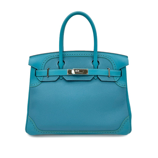 HERMES BIRKIN 30 GHILLIES TURQUOISE TOGO SWIFT HAND BAG X SHW 90267453
