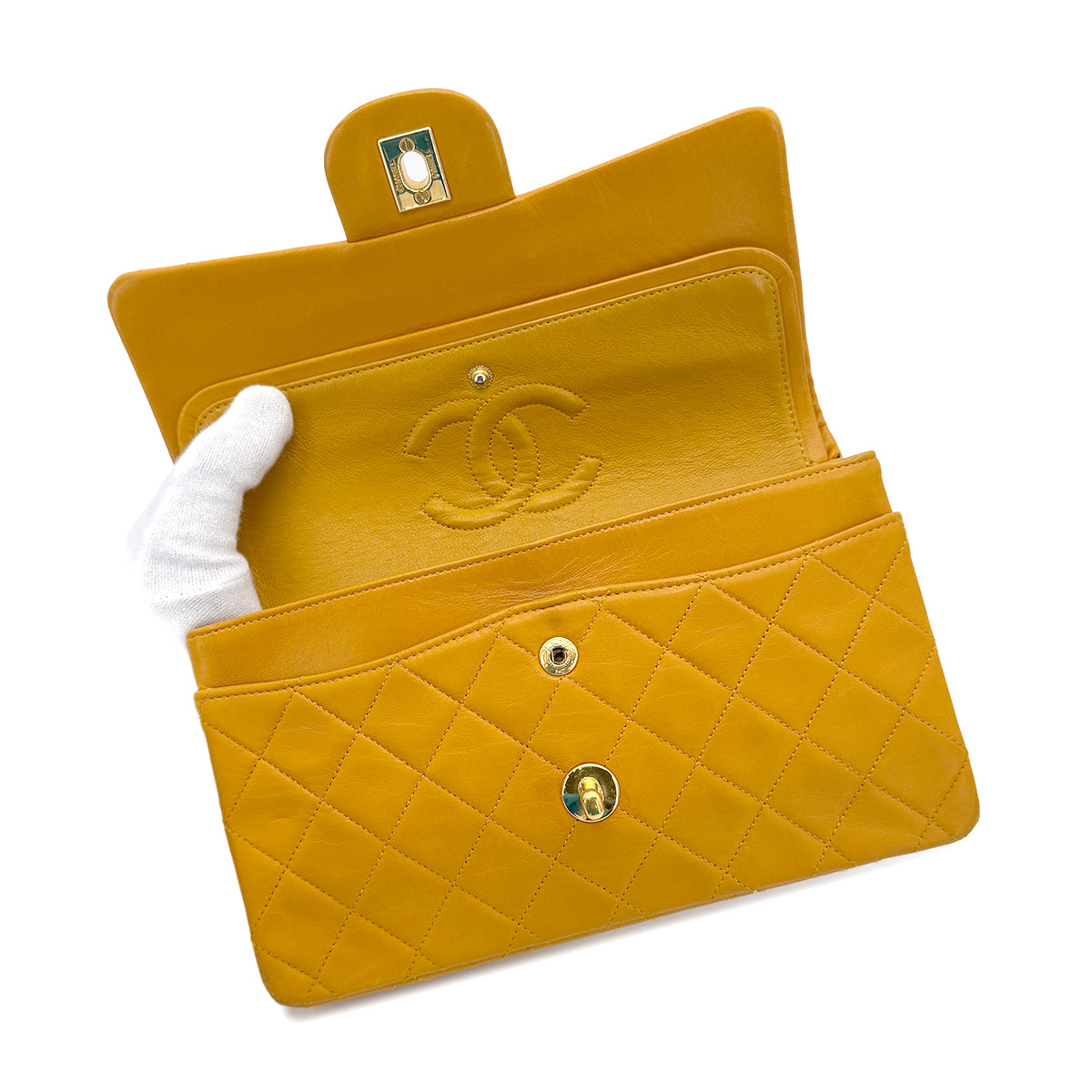 CHANEL VINTAGE CLASSIC FLAP SMALL CHAIN SHOULDER BAG CAMEL LAMB SKIN 90267456