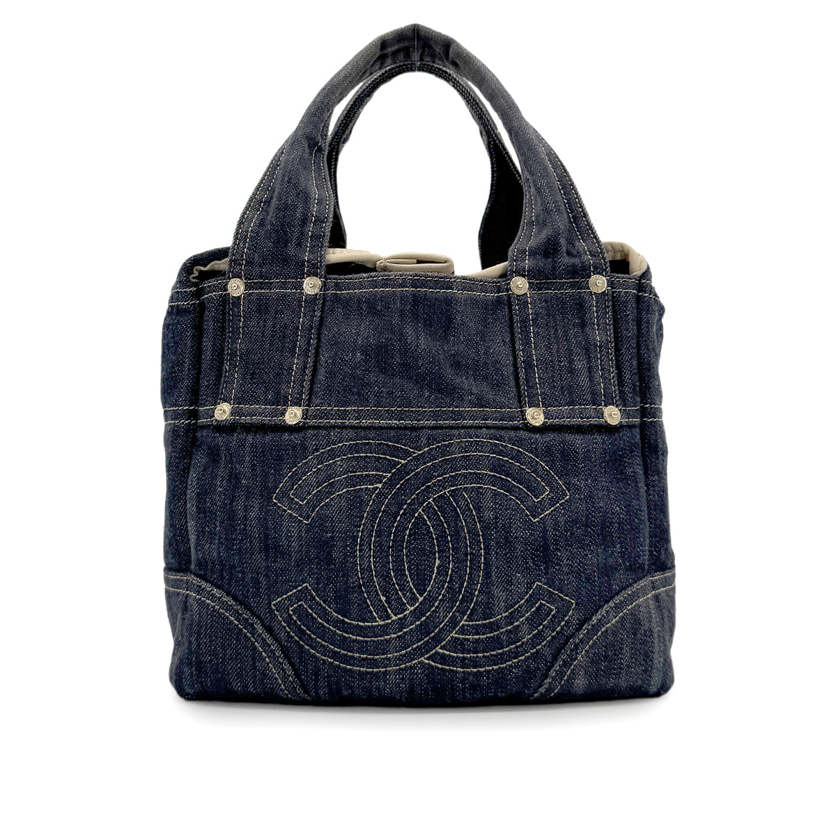 CHANEL VINTAGE BIG COCO TOTE BAG BLUE DENIM 90267464