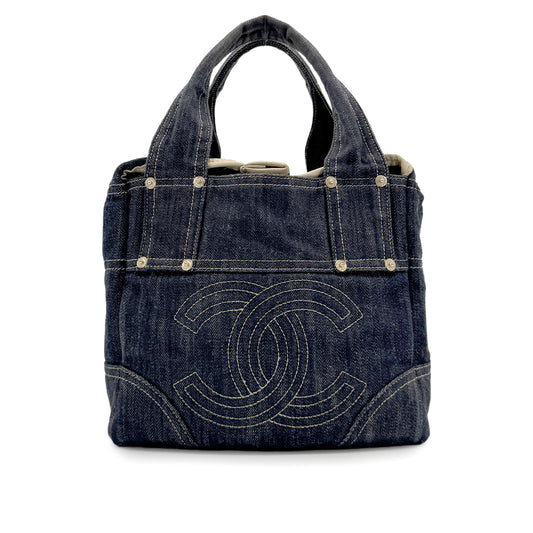 CHANEL VINTAGE BIG COCO TOTE BAG BLUE DENIM 90267464