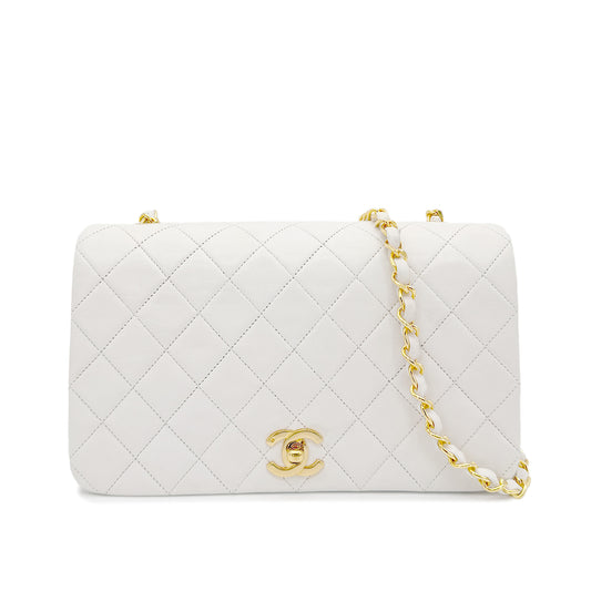 CHANEL VINTAGE FULL FLAP CHAIN SHOULDER BAG WHITE LAMB SKIN 90267470