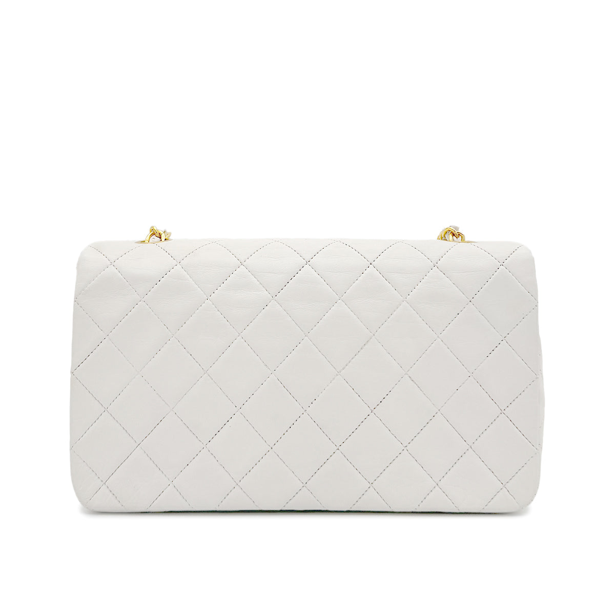 CHANEL VINTAGE FULL FLAP CHAIN SHOULDER BAG WHITE LAMB SKIN 90267470