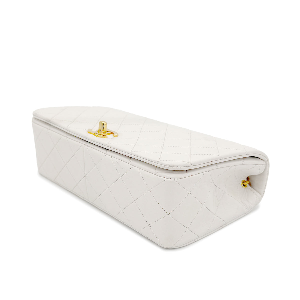 CHANEL VINTAGE FULL FLAP CHAIN SHOULDER BAG WHITE LAMB SKIN 90267470