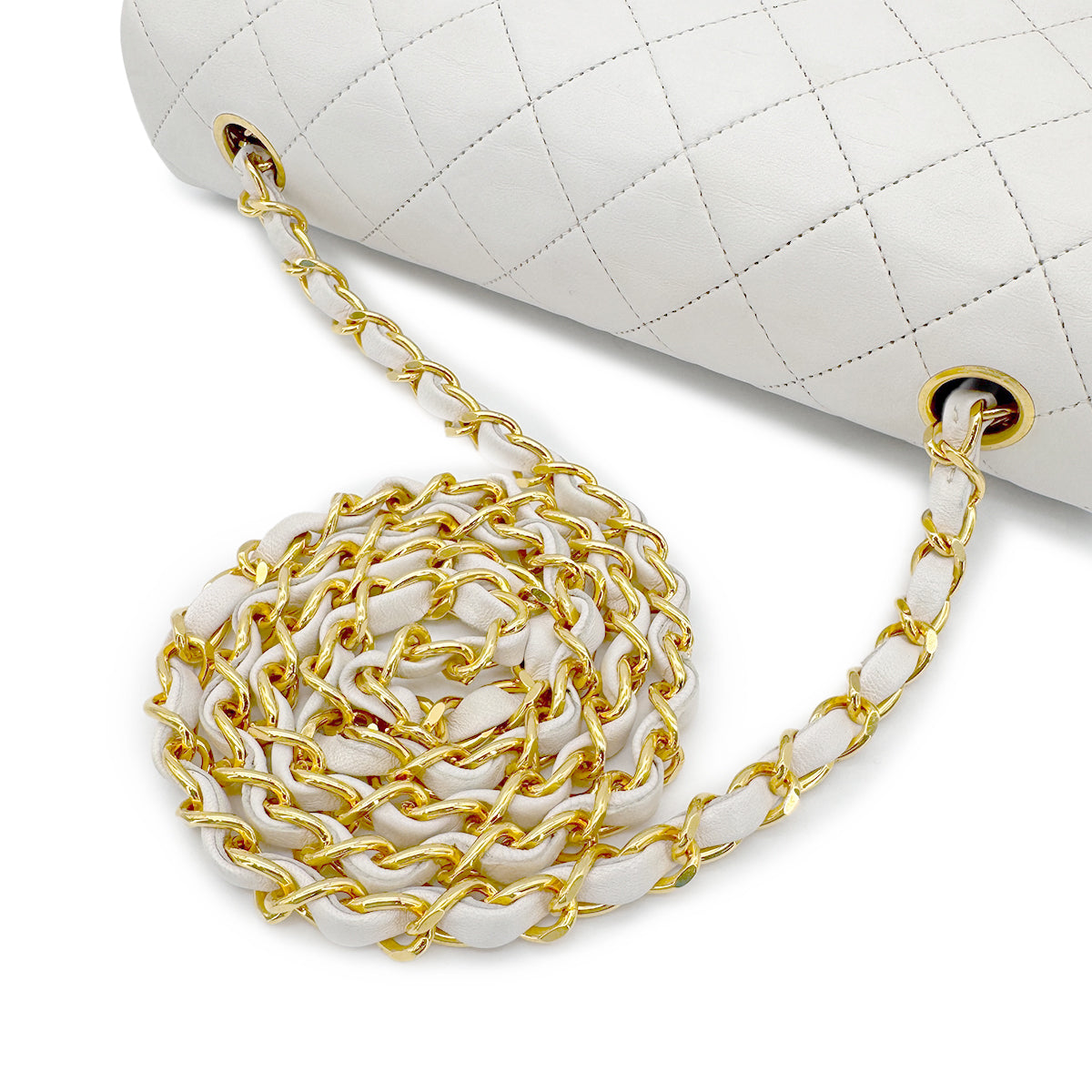 CHANEL VINTAGE FULL FLAP CHAIN SHOULDER BAG WHITE LAMB SKIN 90267470