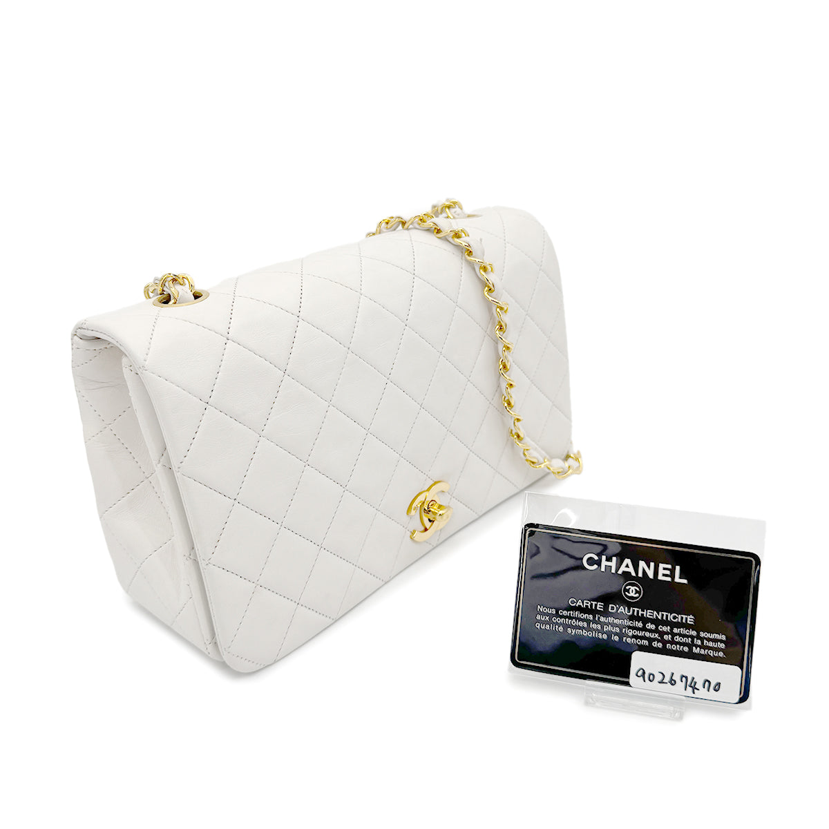 CHANEL VINTAGE FULL FLAP CHAIN SHOULDER BAG WHITE LAMB SKIN 90267470
