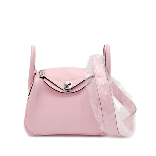HERMES LINDY MINI ROSE SAKURA VEAU SWIFT SHOULDER BAG W SHW 90267472