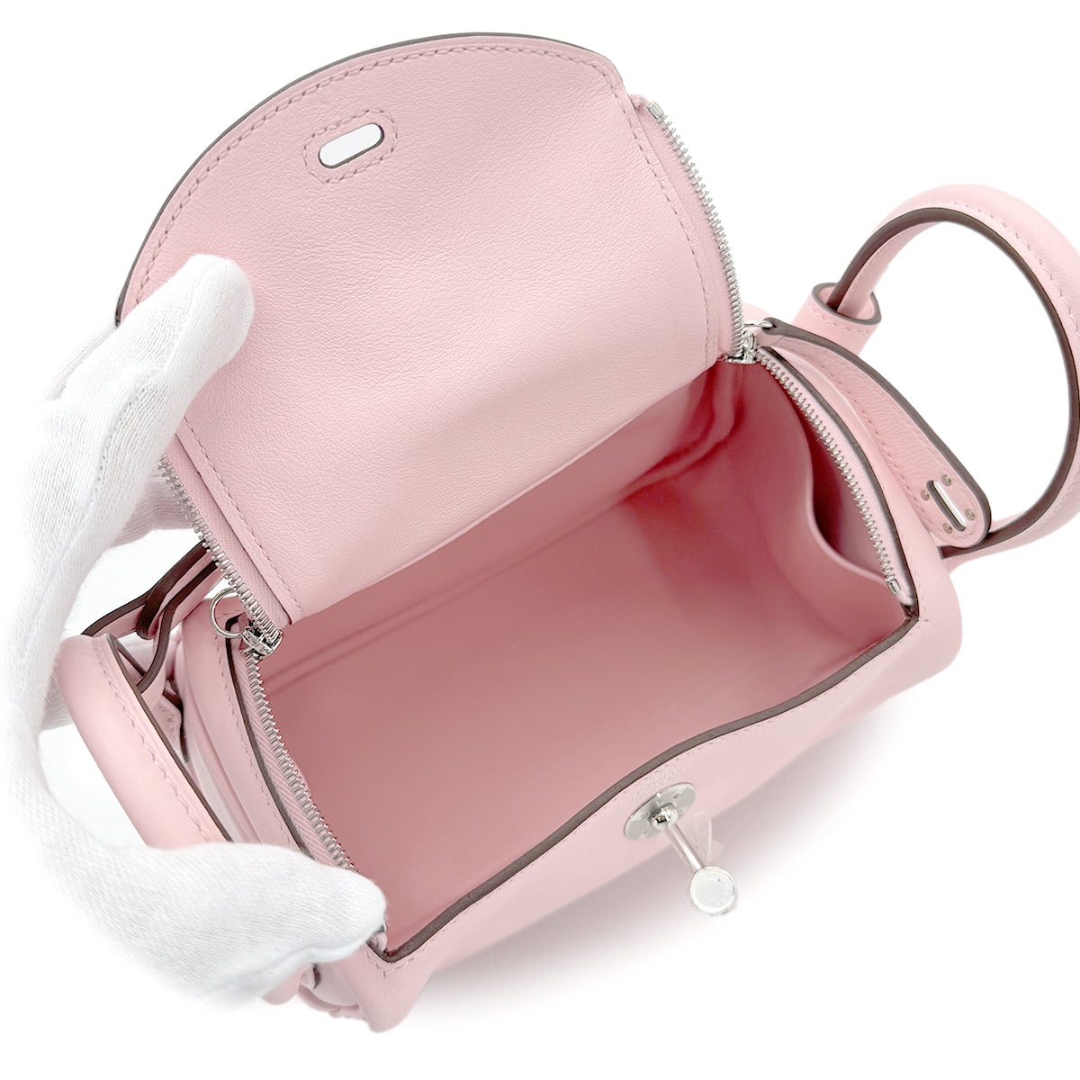 HERMES LINDY MINI ROSE SAKURA VEAU SWIFT SHOULDER BAG W SHW 90267472