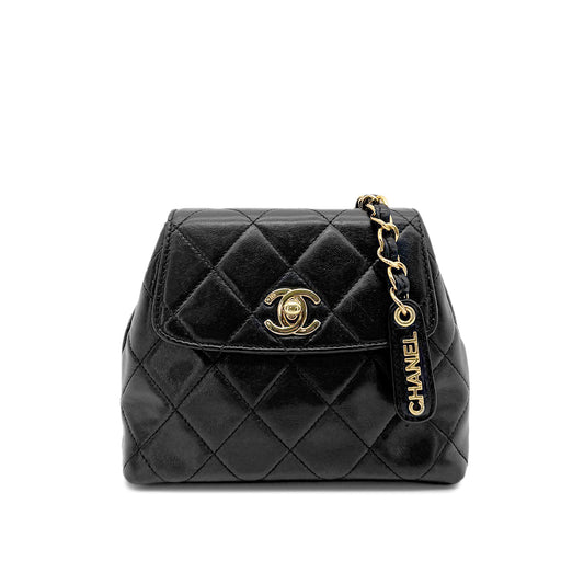 CHANEL VINTAGE MATELASSE CHAIN SHOULDER BAG BLACK LAMB SKIN 90267477