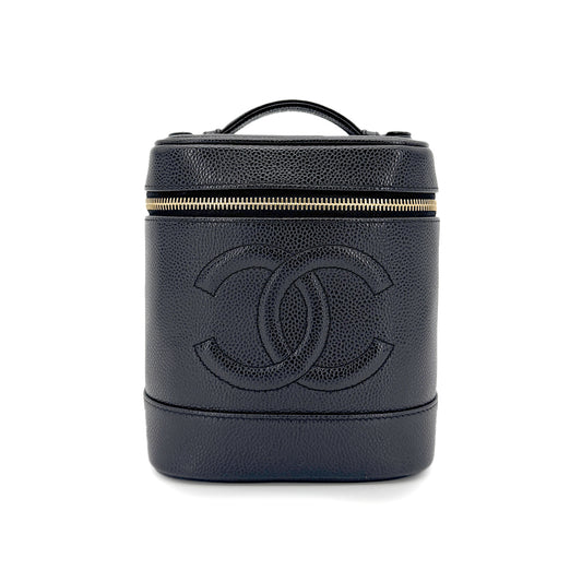 CHANEL VINTAGE VANITY HAND BAG BLACK CAVIAR SKIN 90267478