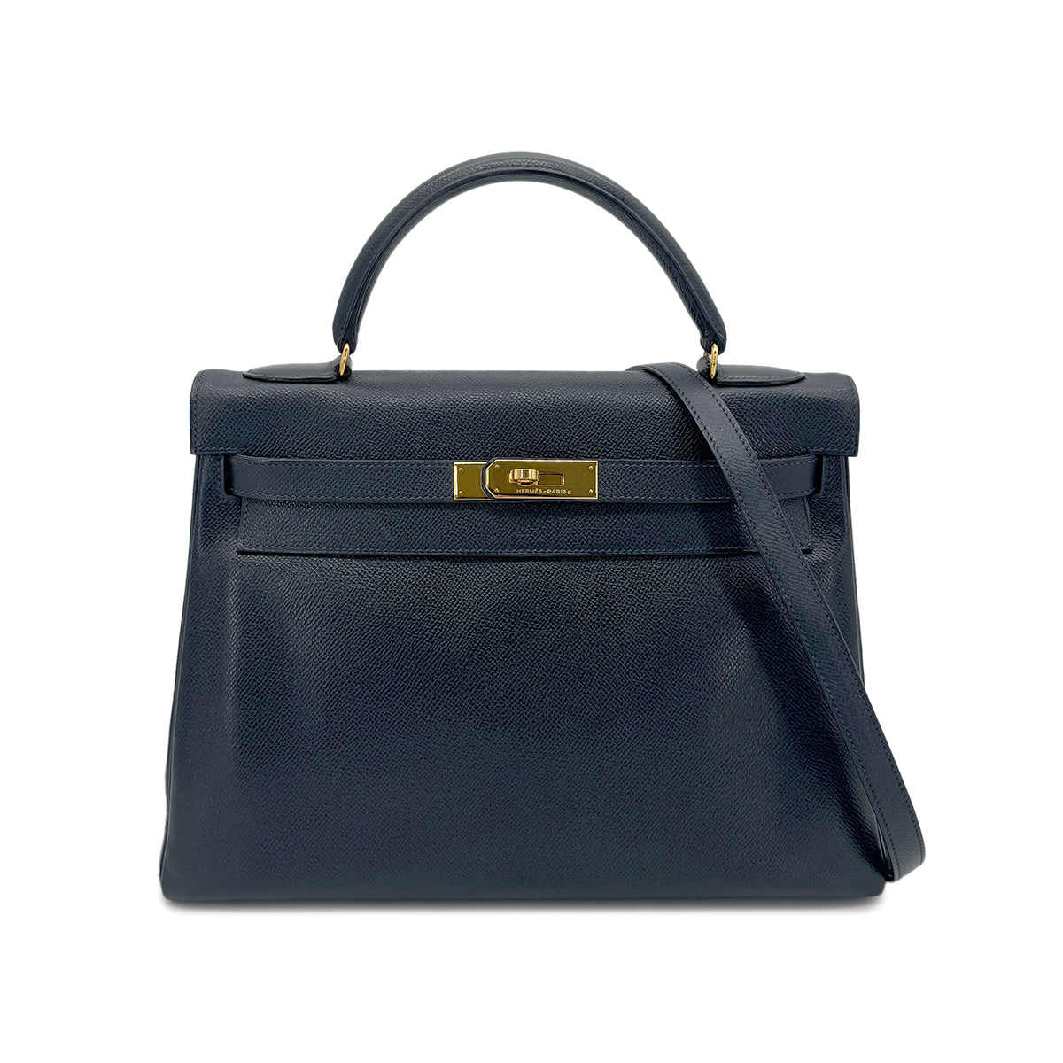 HERMES KELLY 32 RETOURNE BLUE INDIGO COUCHVEL HAND SHOULDER BAG 〇U GHW  90267753