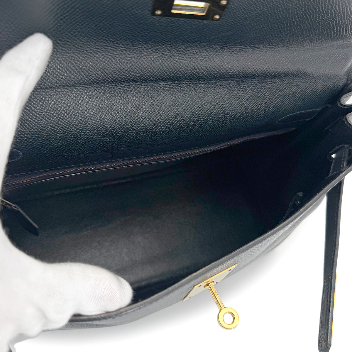 HERMES KELLY 32 RETOURNE BLUE INDIGO COUCHVEL HAND SHOULDER BAG 〇U GHW  90267753