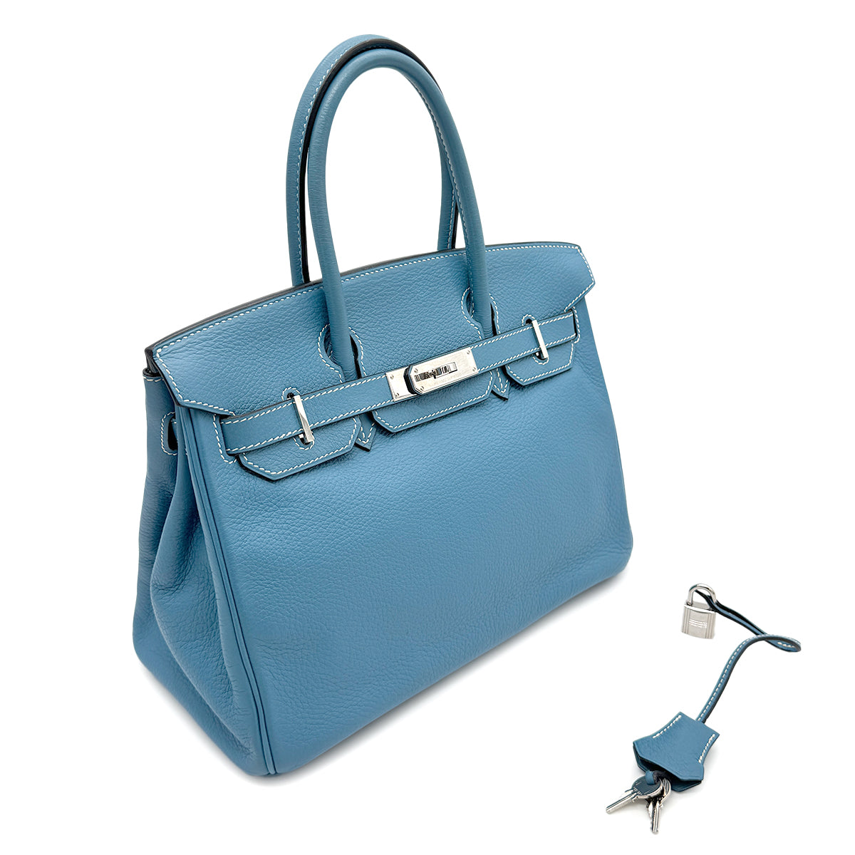 HERMES BIRKIN 30 BLUE JEAN TAURILLON CLEMENCE HAND BAG □J SHW 90267764